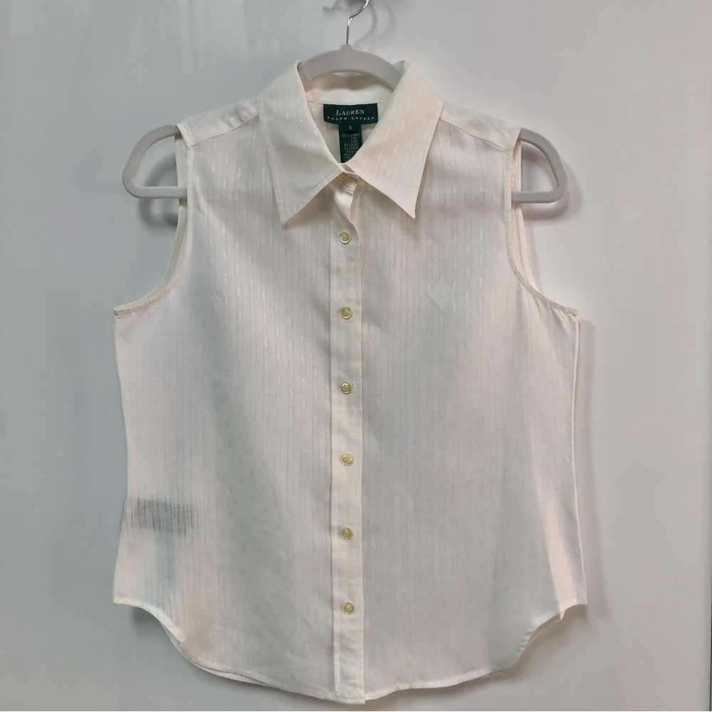 Lauren Ralph Lauren 100% linen sleeveless button front top size 8 EUC textured